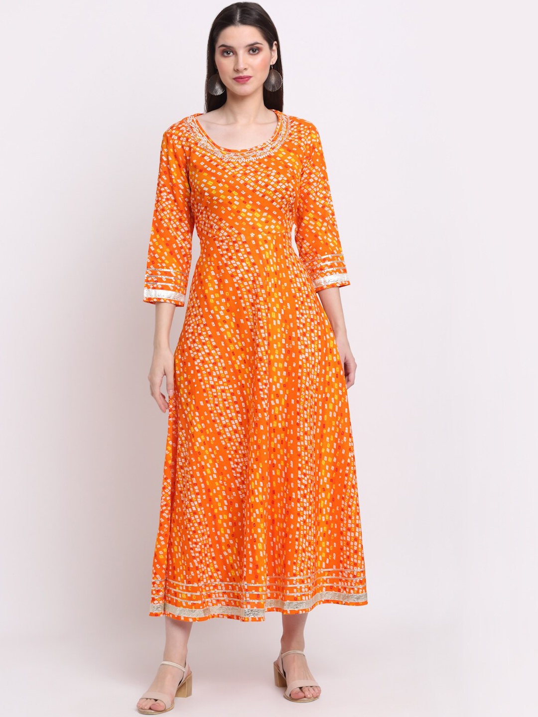 

KALINI Women Orange Ethnic Motifs Printed Pastels Anarkali Kurta