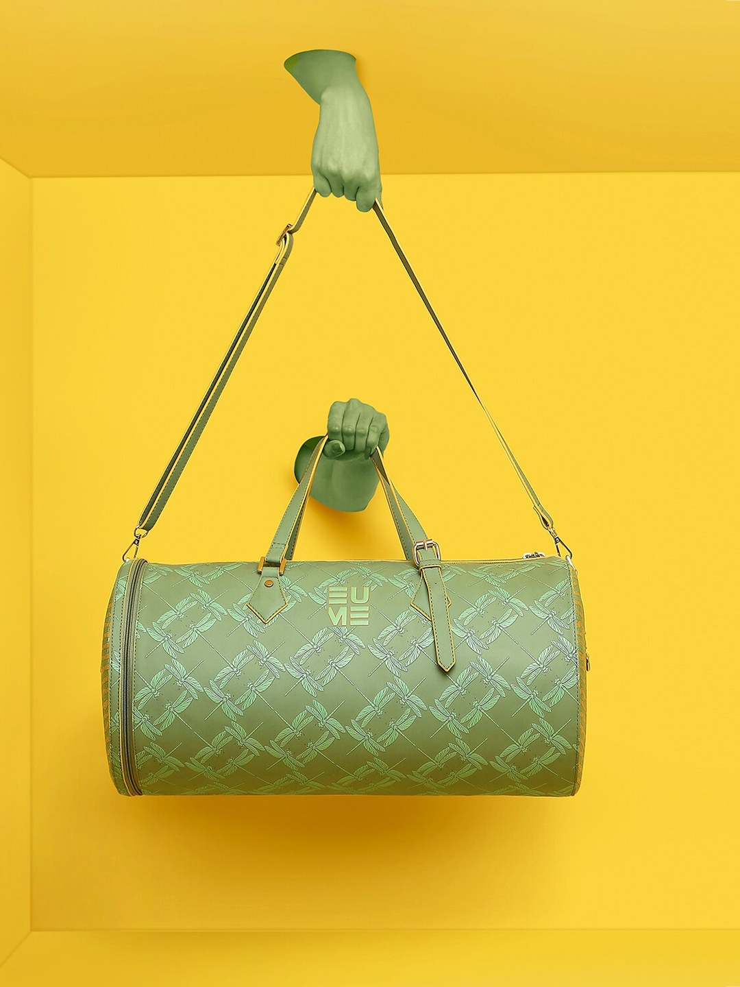 

EUME Green Printed Vegan Leather Duffel Bag