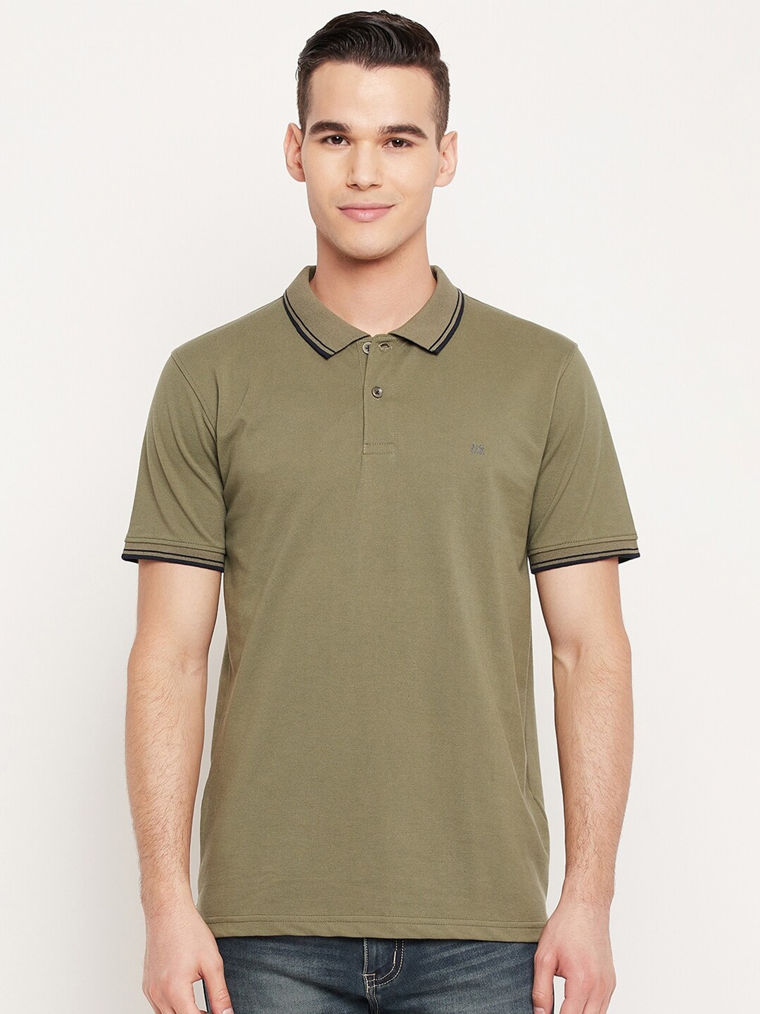 

Okane Men Olive Green Polo Collar T-shirt