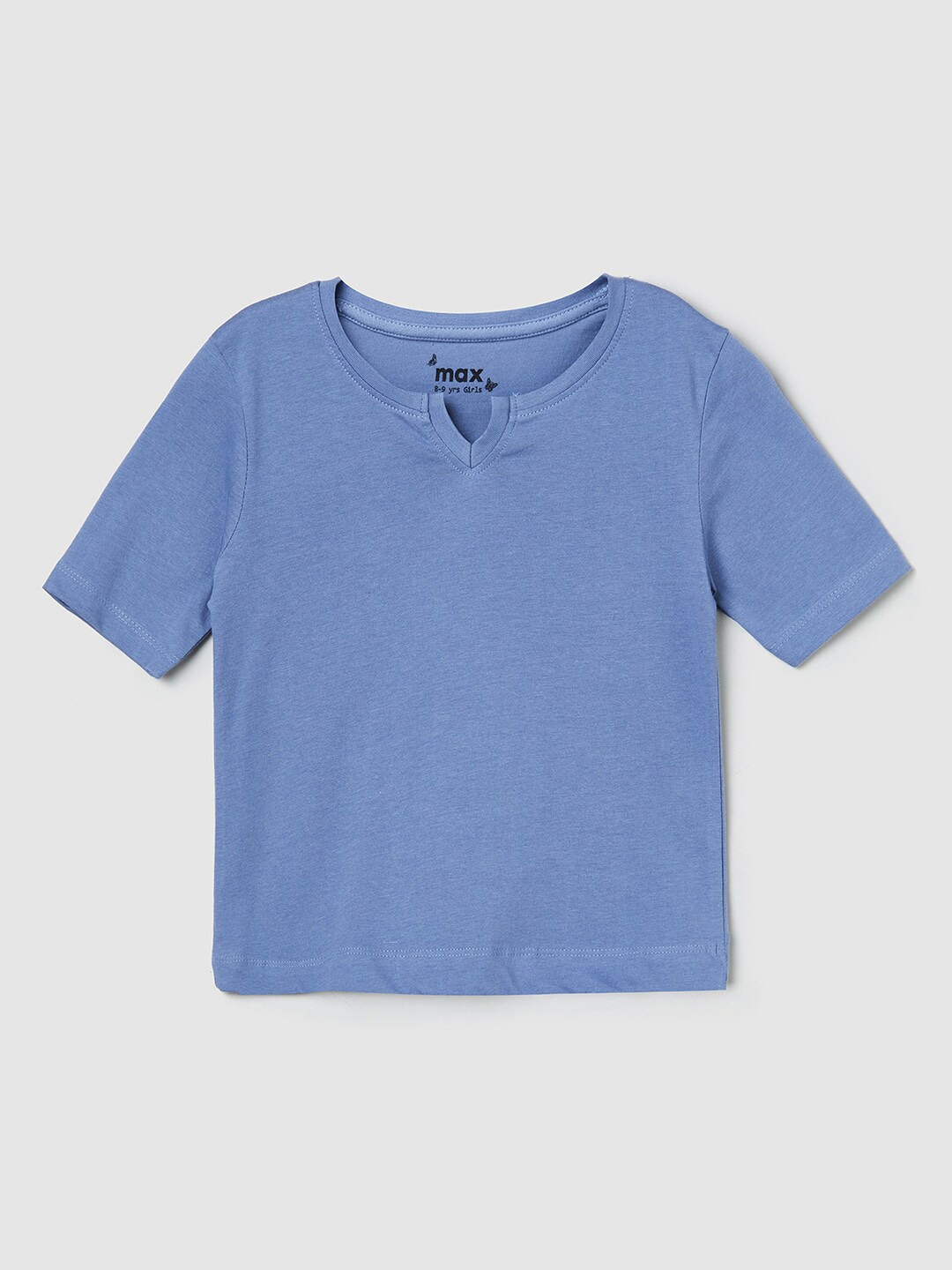 

max Girls Blue V-Neck Pure Cotton T-shirt