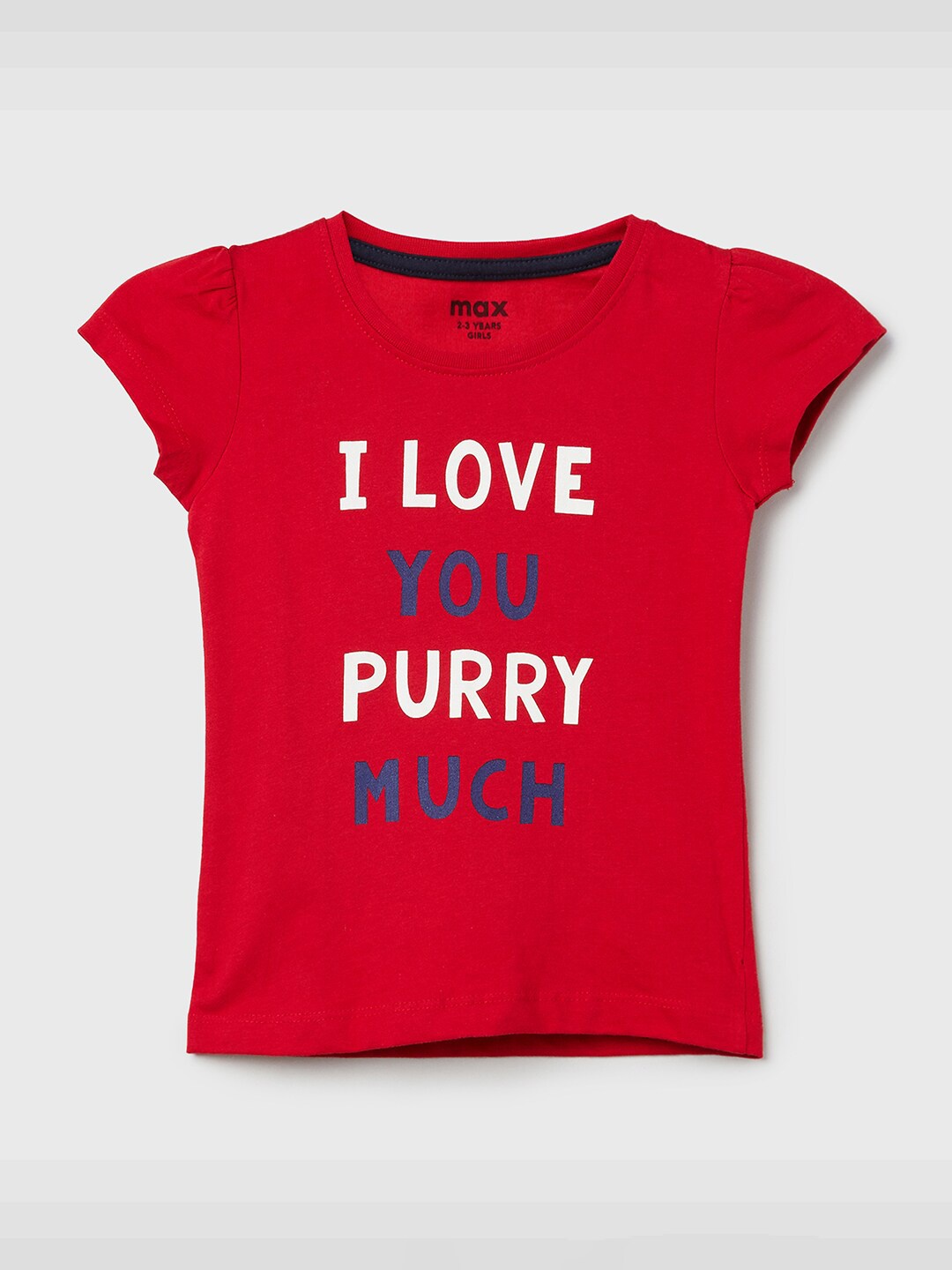 

max Girls Red Typography Printed Pure Cotton T-shirt