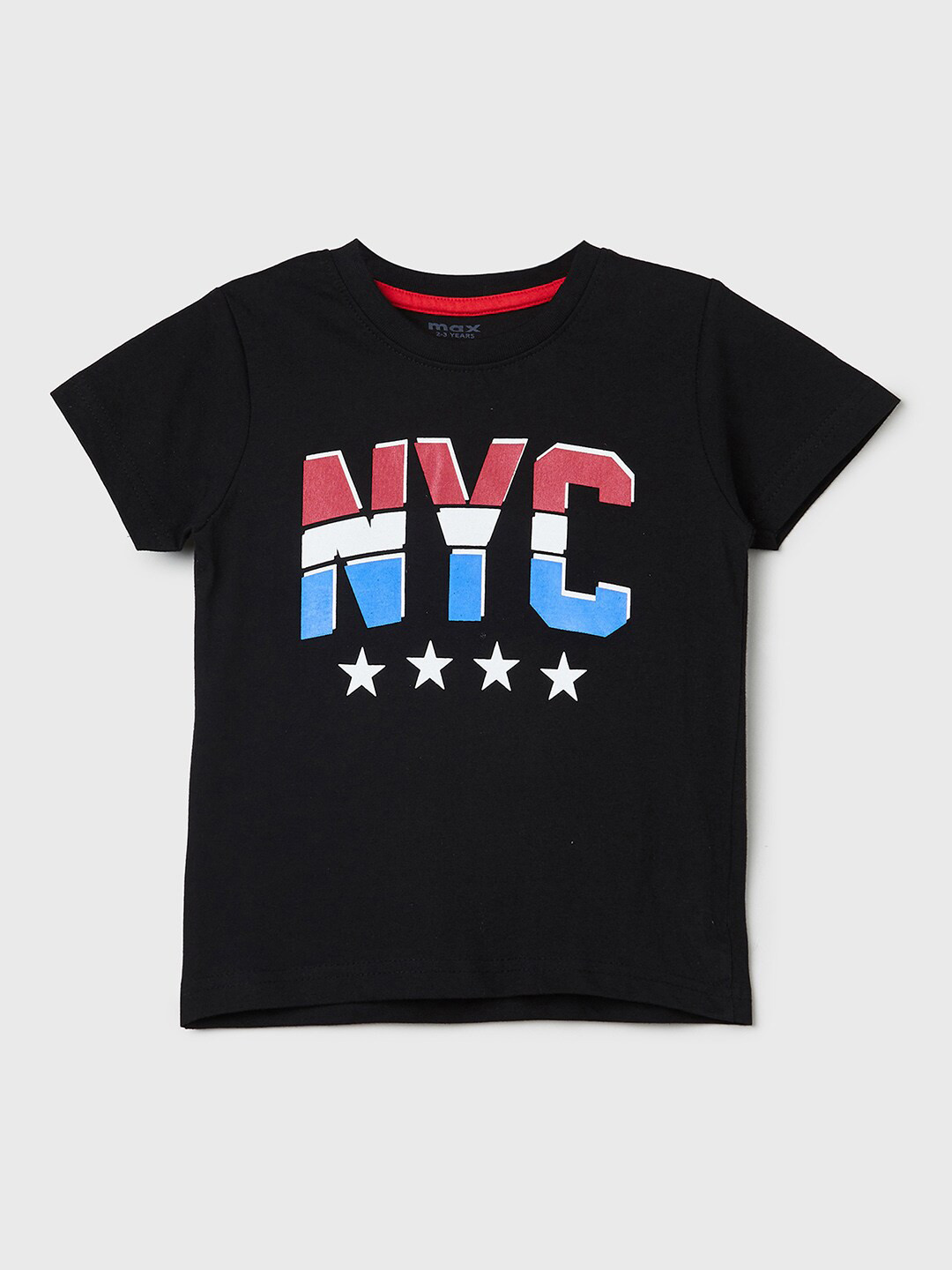 

max Boys Black Typography Printed Pure Cotton T-shirt