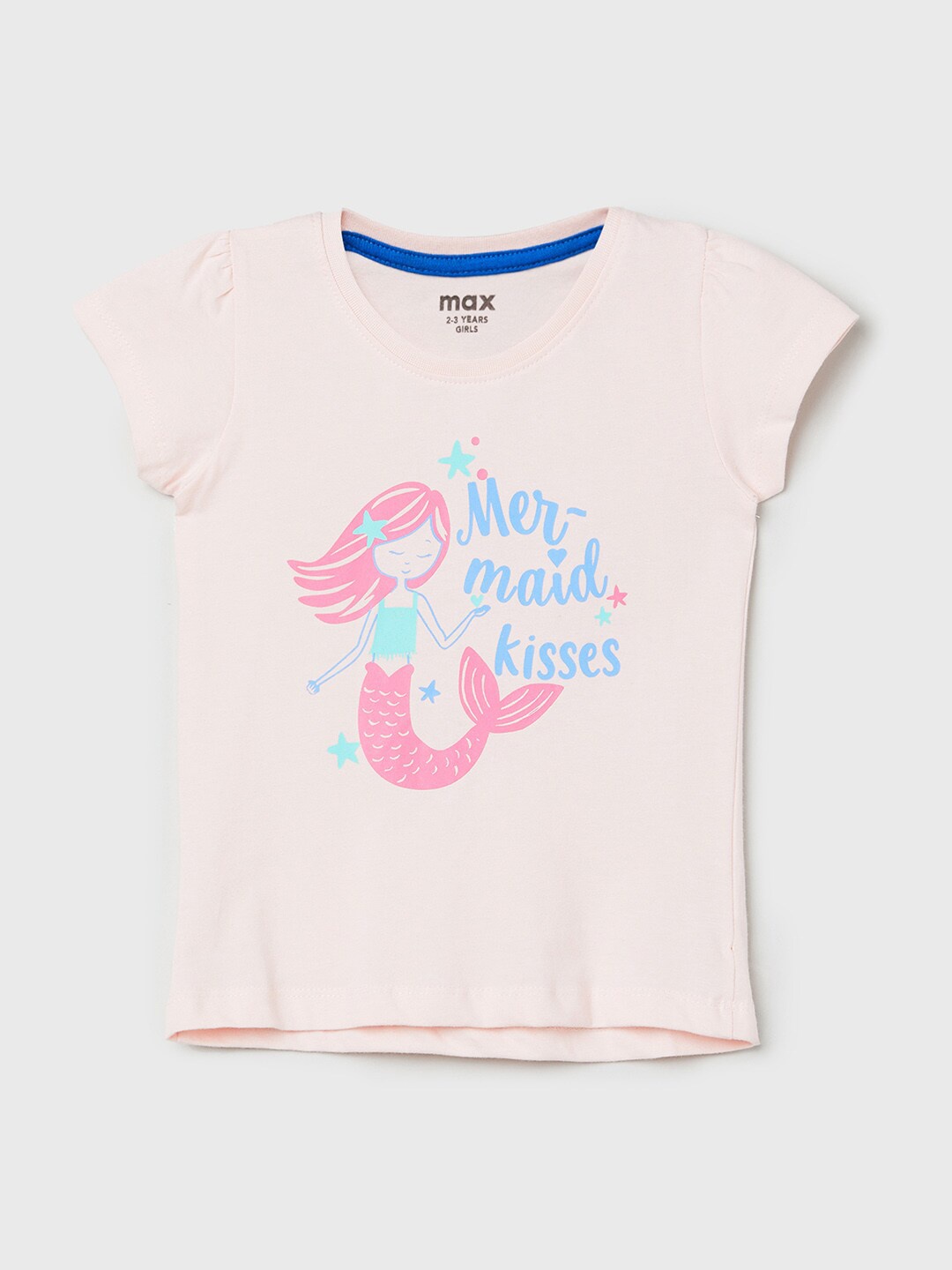 

max Kids Girls Orange Printed Mermaid Kisses Pure Cotton T-shirt