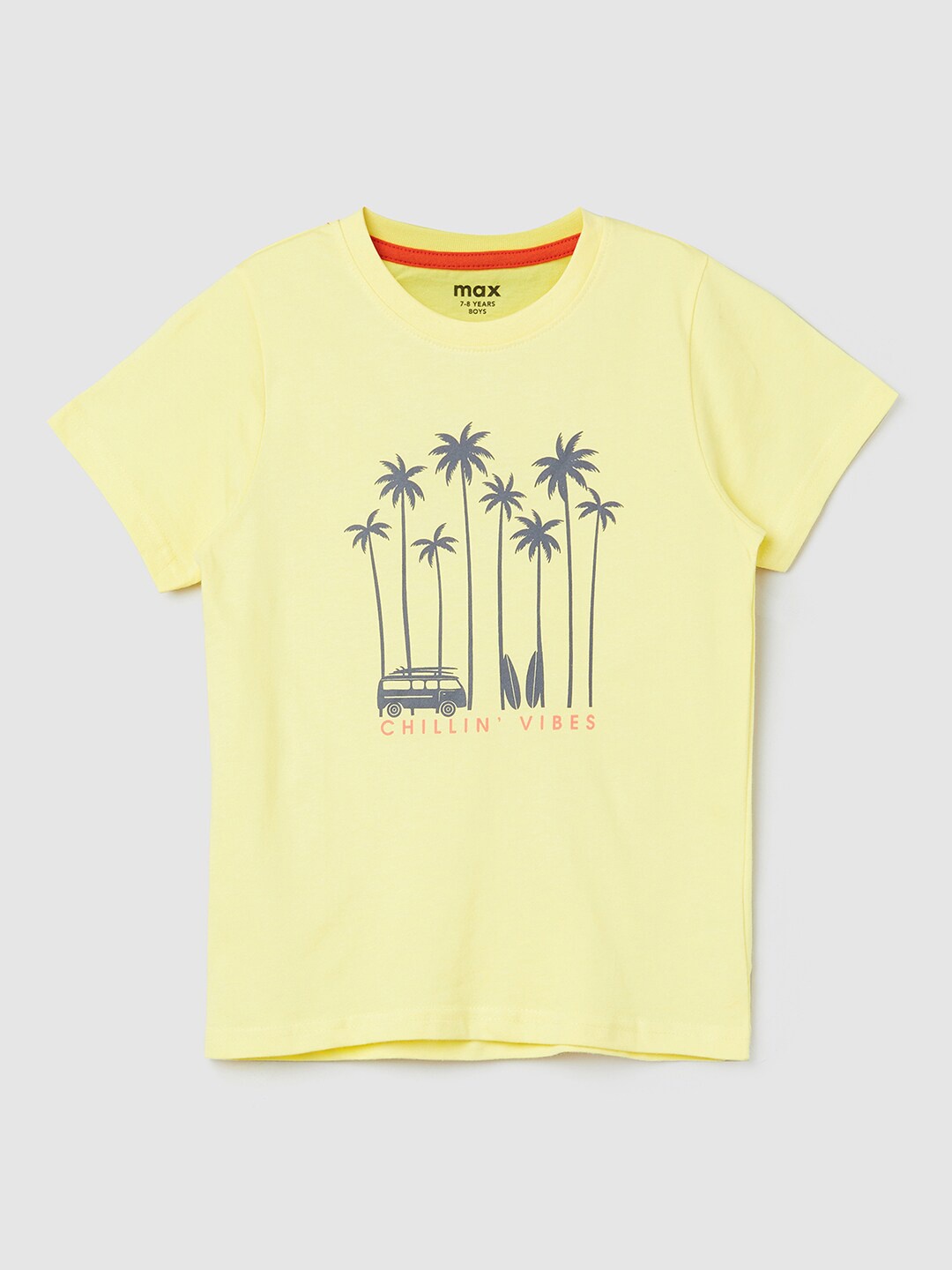 

max Kids Boys Yellow Floral Printed Tropical Pure Cotton T-shirt