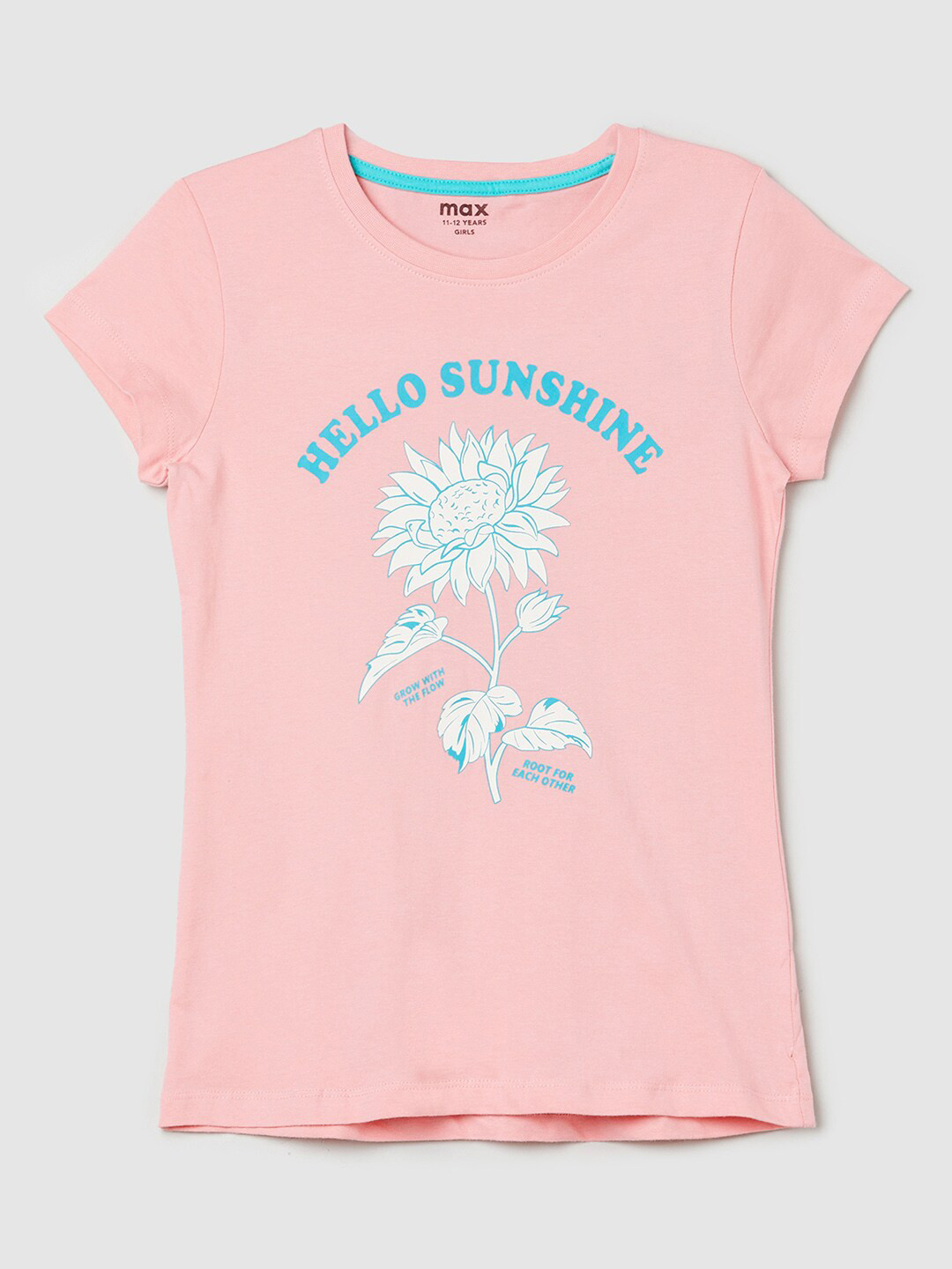 

max Kids Girls Pink Floral Printed Pure Cotton Applique T-shirt