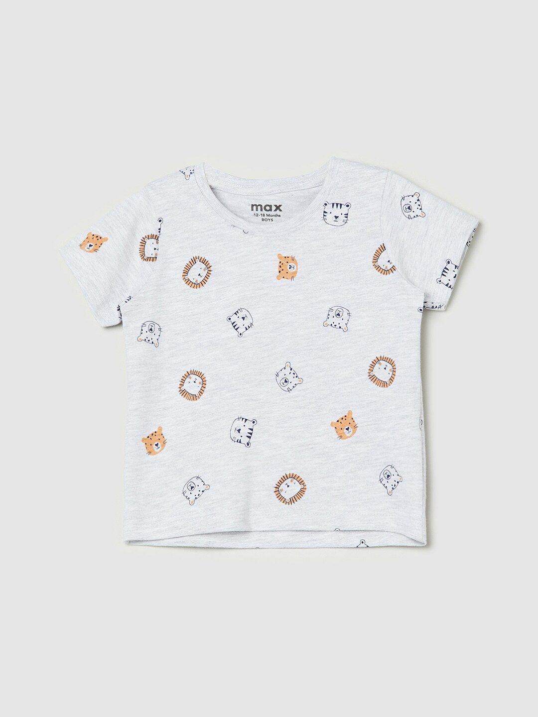 

max Kids Boys White Printed Pure Cotton T-shirt