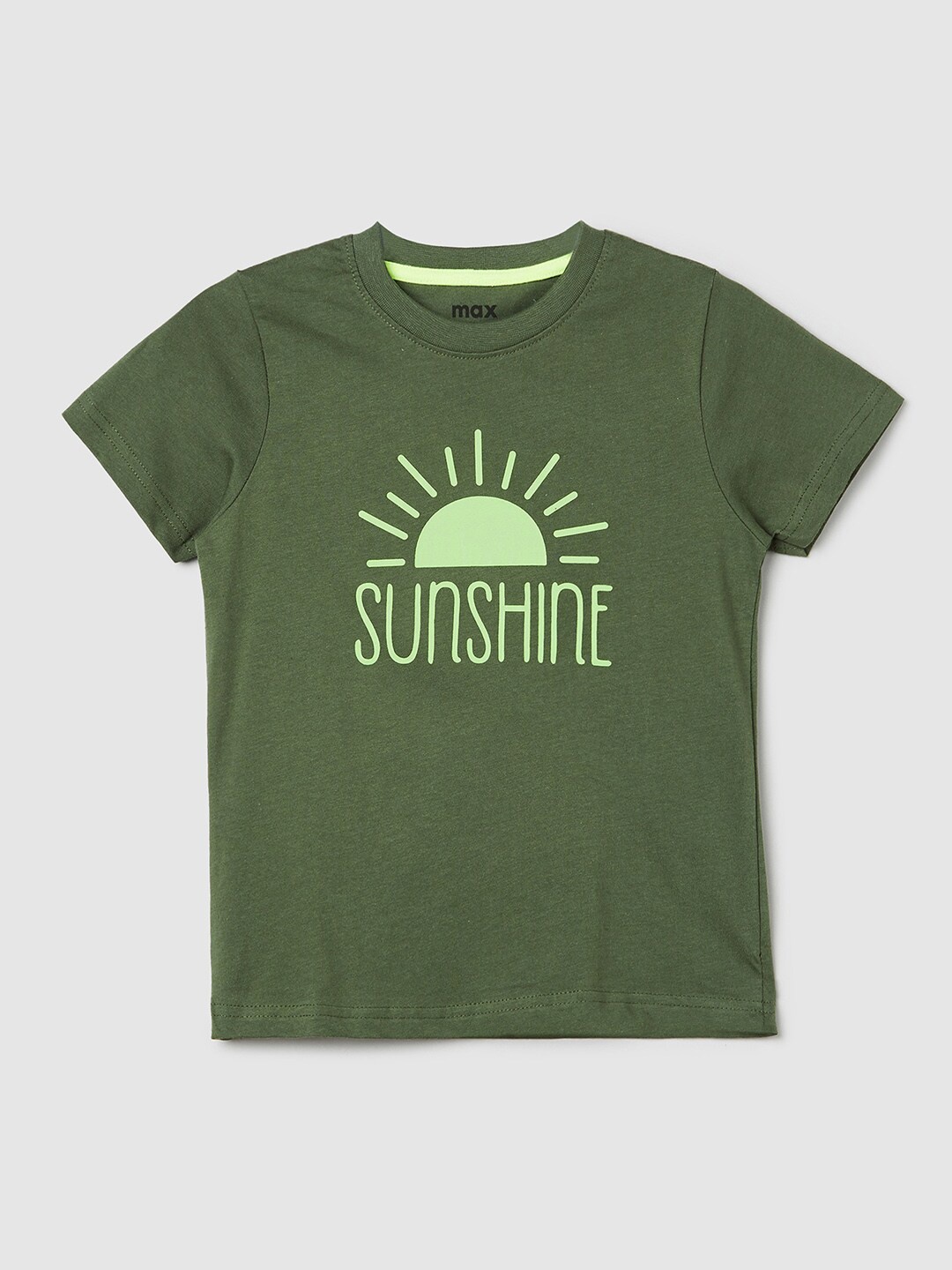 

max Kids Boys Green Printed Pure Cotton T-shirt
