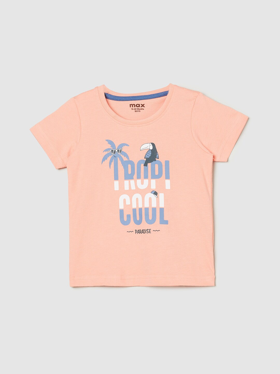 

max Kids Boys Pink Floral Printed Tropical Pure Cotton T-shirt