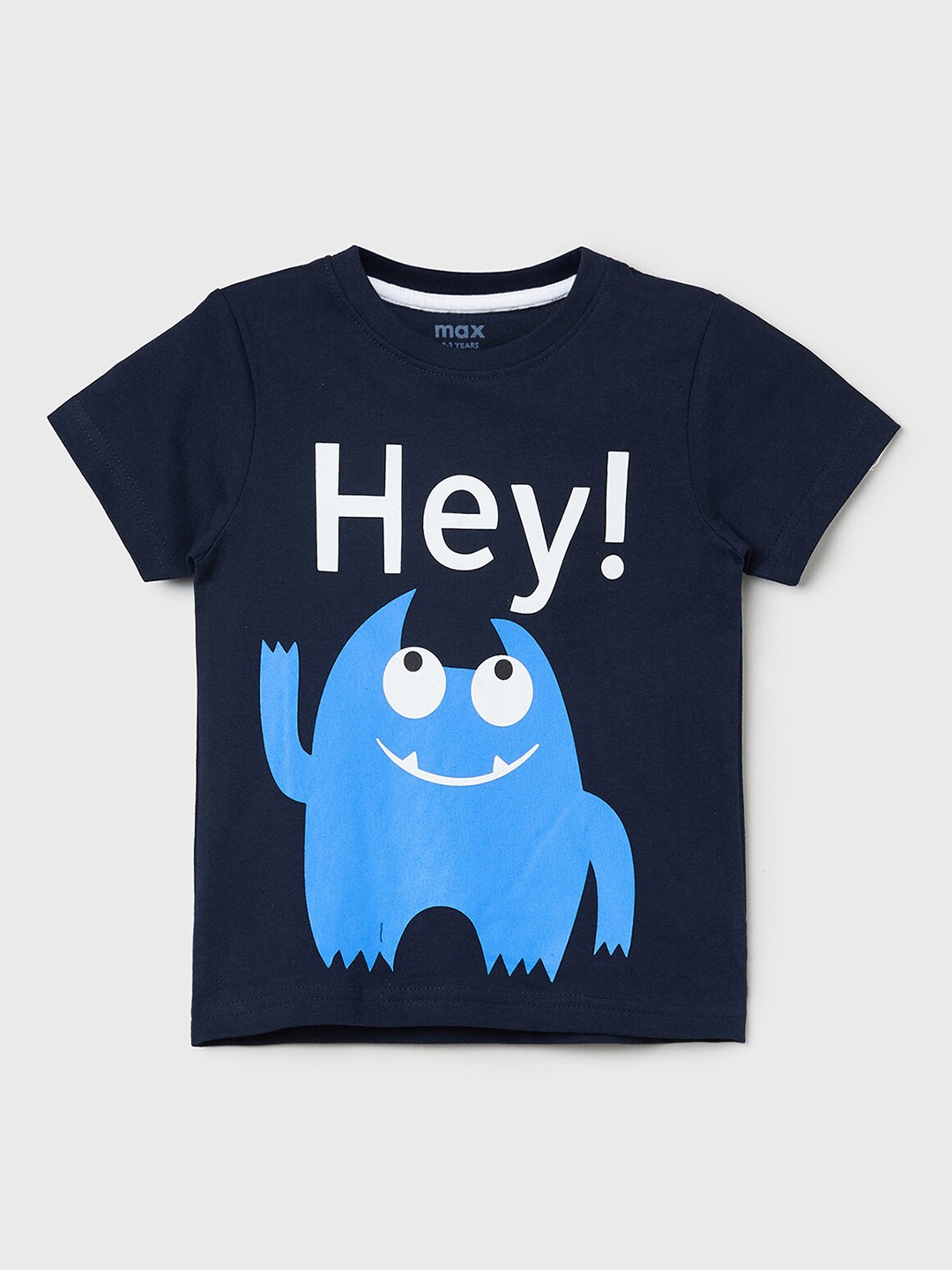 

max Kids Boys Blue Typography Printed Pure Cotton Applique T-shirt
