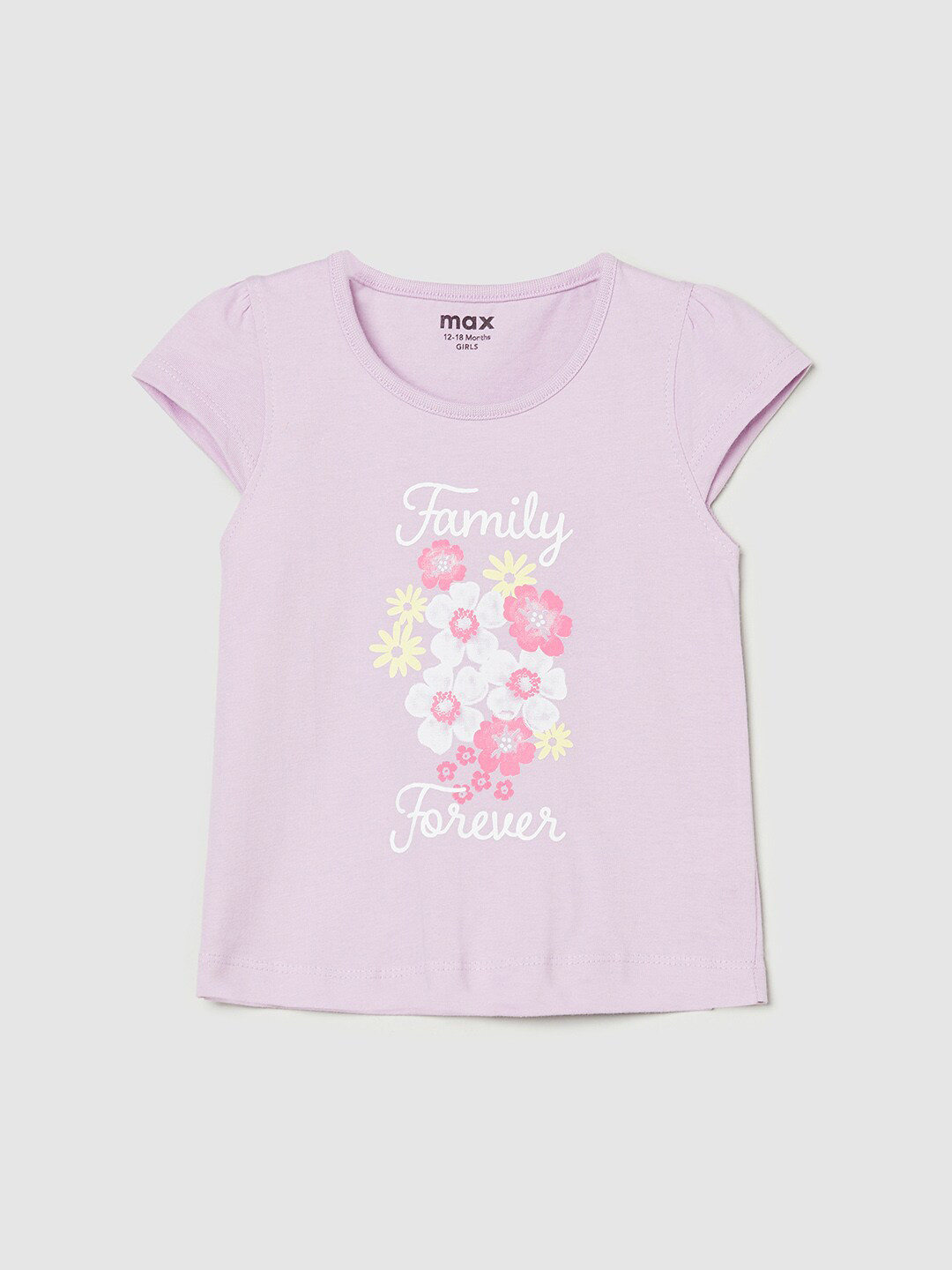 

max Kids Girls Lavender Floral Printed Pure Cotton T-shirt
