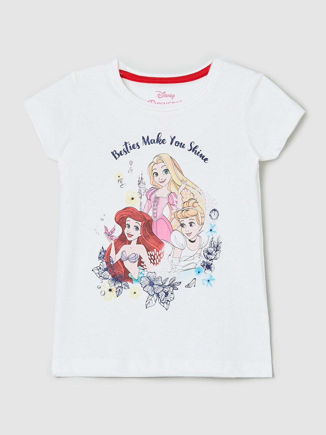 

max Kids Girls Cream-Coloured Printed Pure Cotton Applique T-shirt