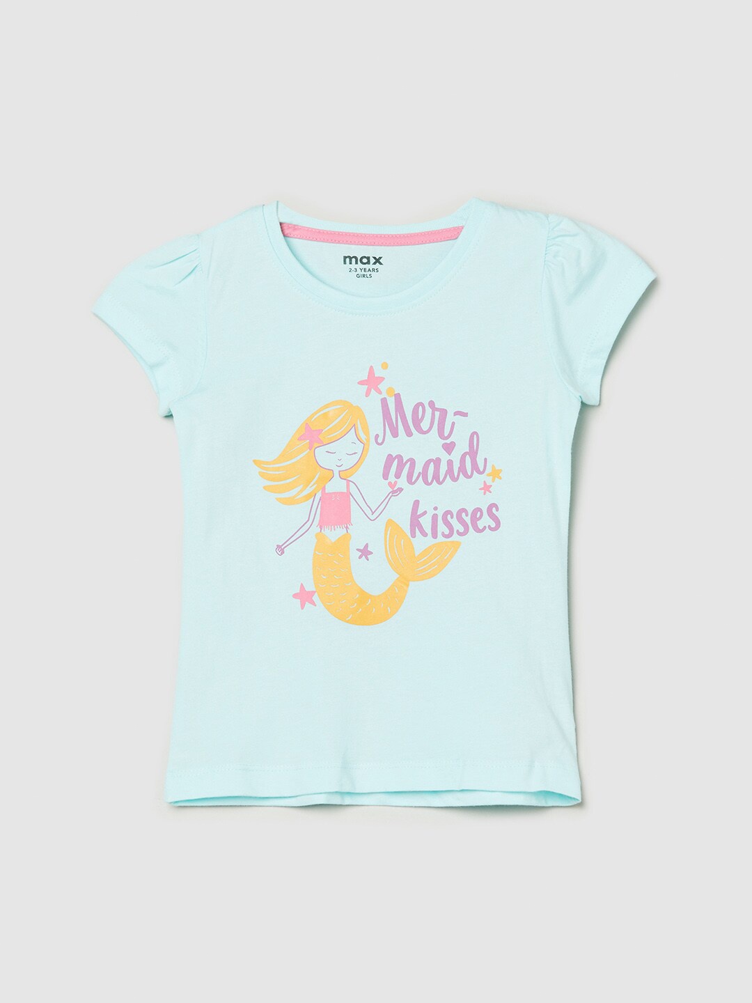 

max Kids Girls Blue Typography Printed Pure Cotton T-shirt