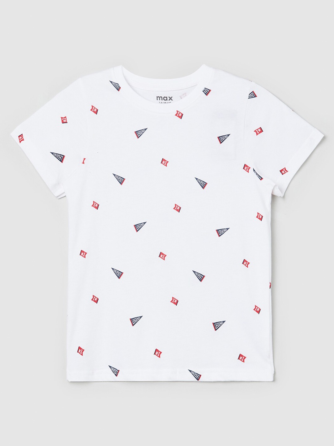 

max Boys White & Blue Printed Pure Cotton T-shirt