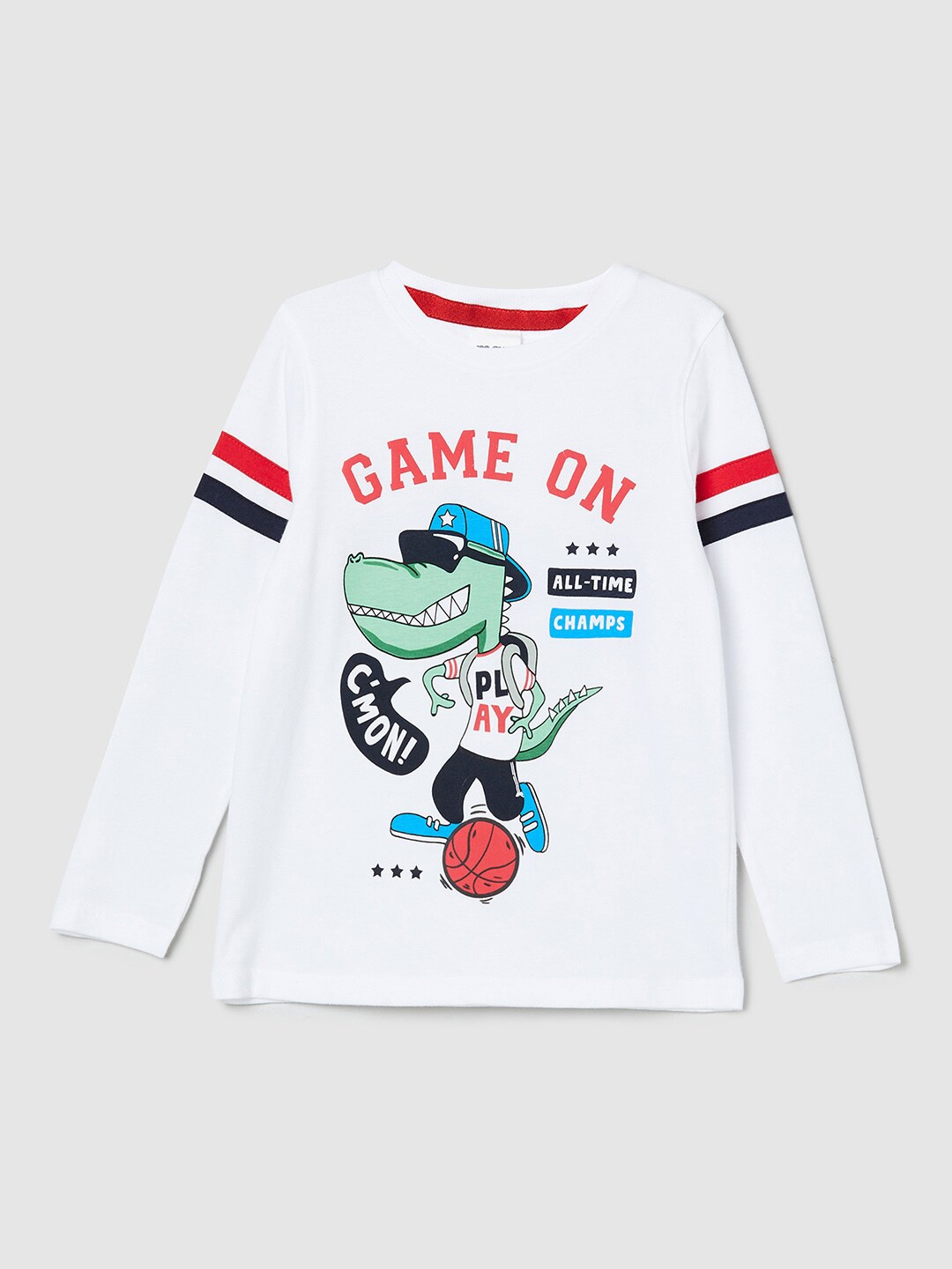 

max Boys White Printed Pure Cotton T-shirt