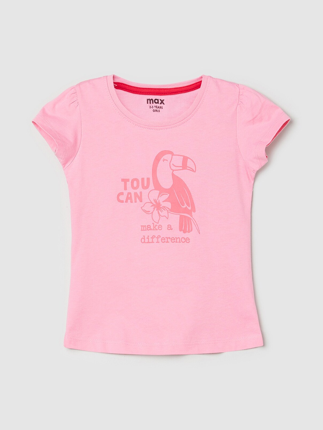

max Girls Pink Printed Pure Cotton T-shirt