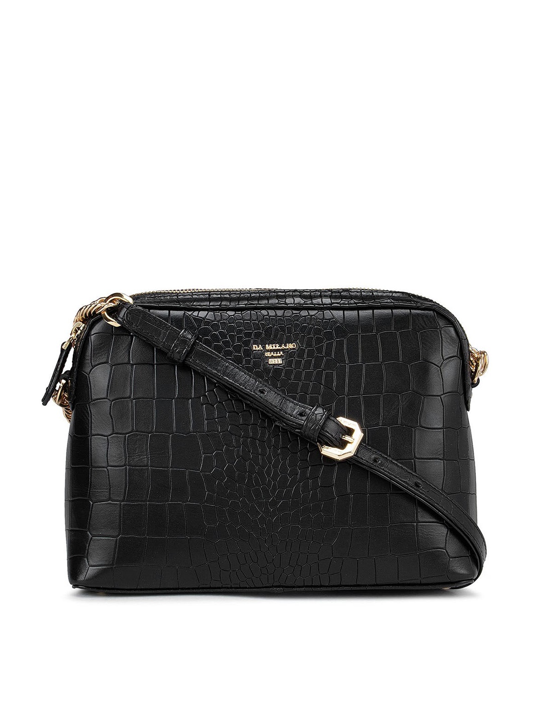 

Da Milano Black Textured Leather Structured Sling Bag