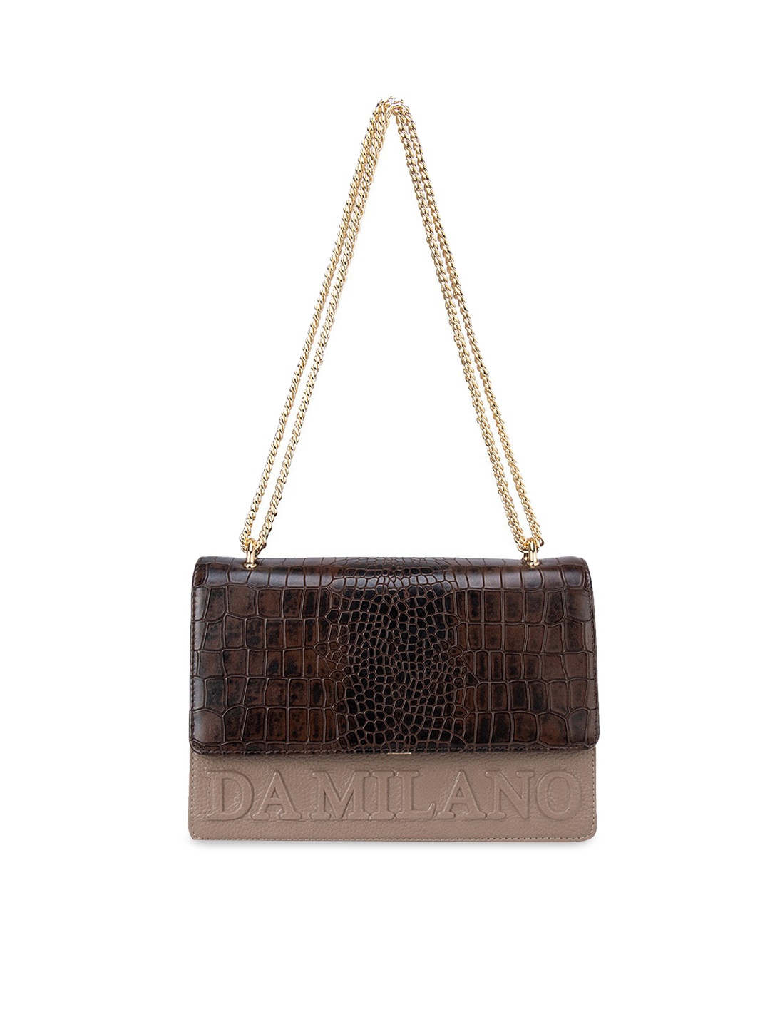 

Da Milano Brown Colourblocked Leather Structured Sling Bag