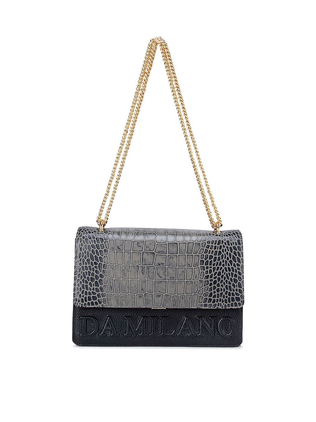 

Da Milano Grey Animal Textured Leather Structured Sling Bag