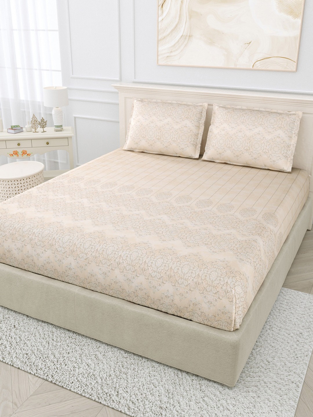 

Home Fresh 144 TC Cotton Queen Beige Bedsheets