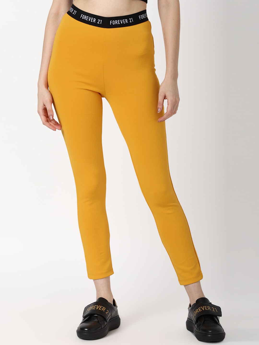 

Forever 21 Yellow Solid Leggings Ankle Length Leggings