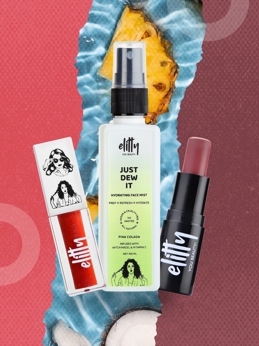 

Elitty No Filter Needed Make Up Kit - Pink Please Combo - Face Spray, Lip Gloss, Tint