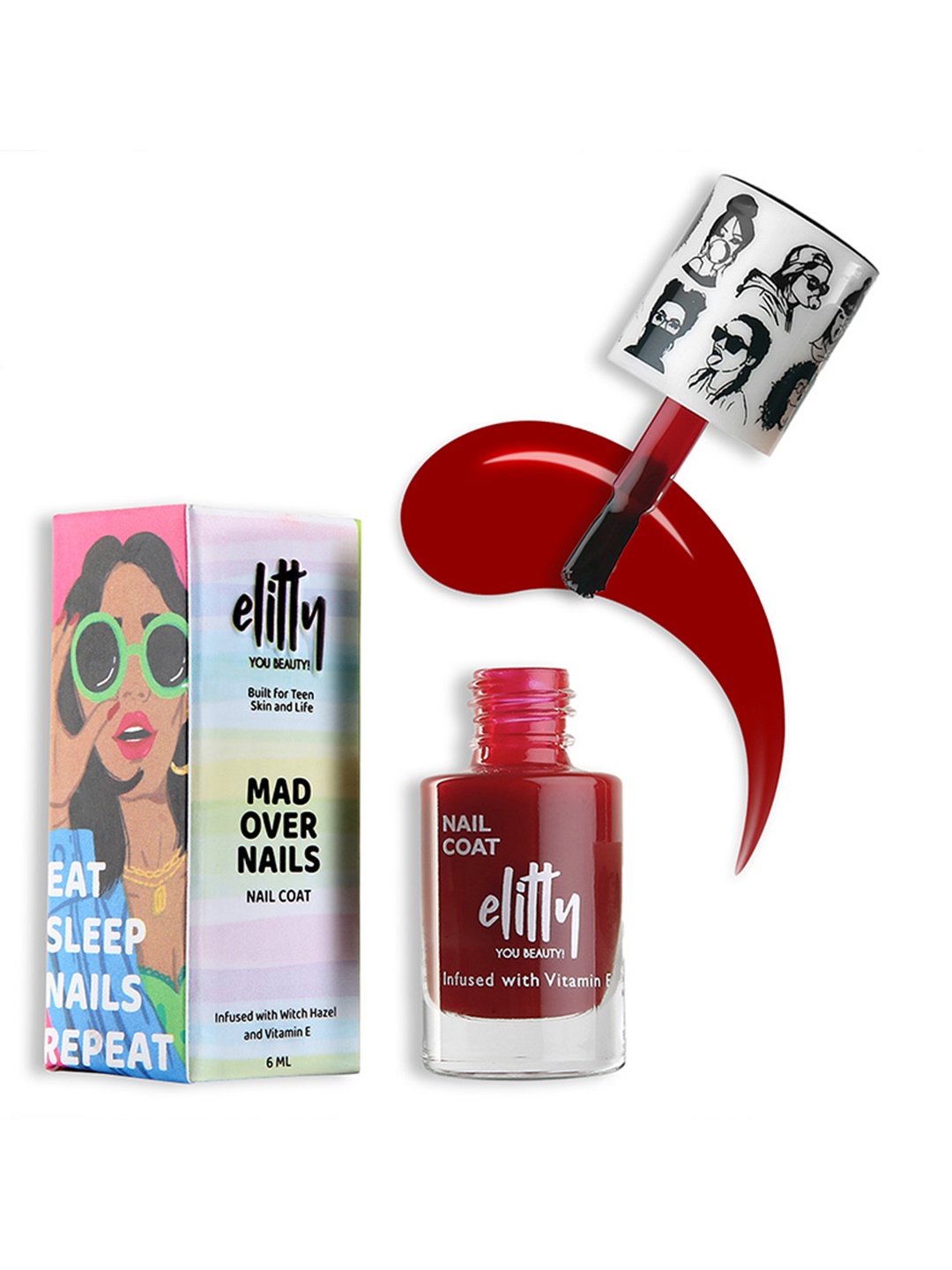 

Elitty Mad Over Nails 12 Toxin Free Glossy Nail Polish with Witch Hazel 6ml - Bad Breakup, Maroon