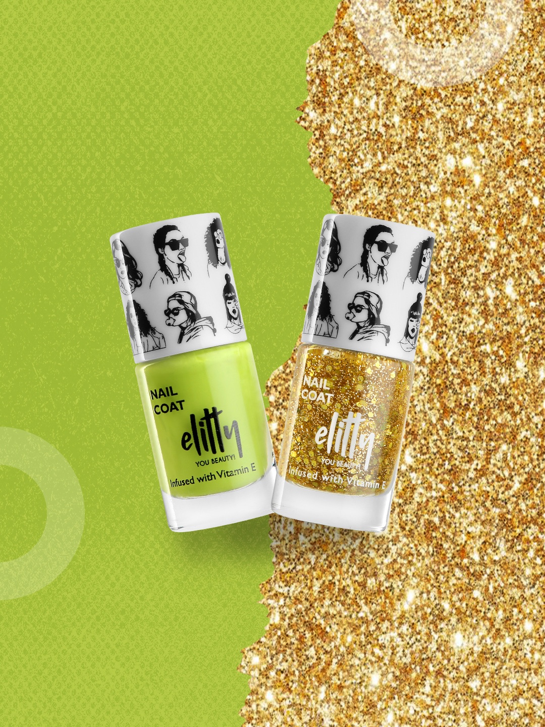 

Elitty Set of 2 Mad Over Nails Hustling Nail Polishes 6 ml-Green Flags Only & Golden Hour