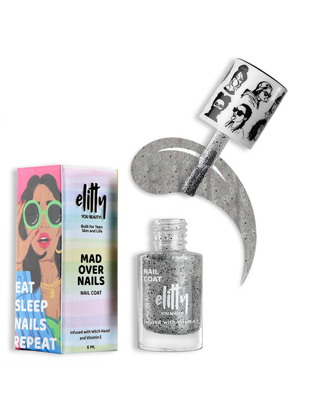 

Elitty Mad Over Nails 12 Toxin Free Shimmer Nail Polish with Witch Hazel 6ml - Ice Breaker, Silver