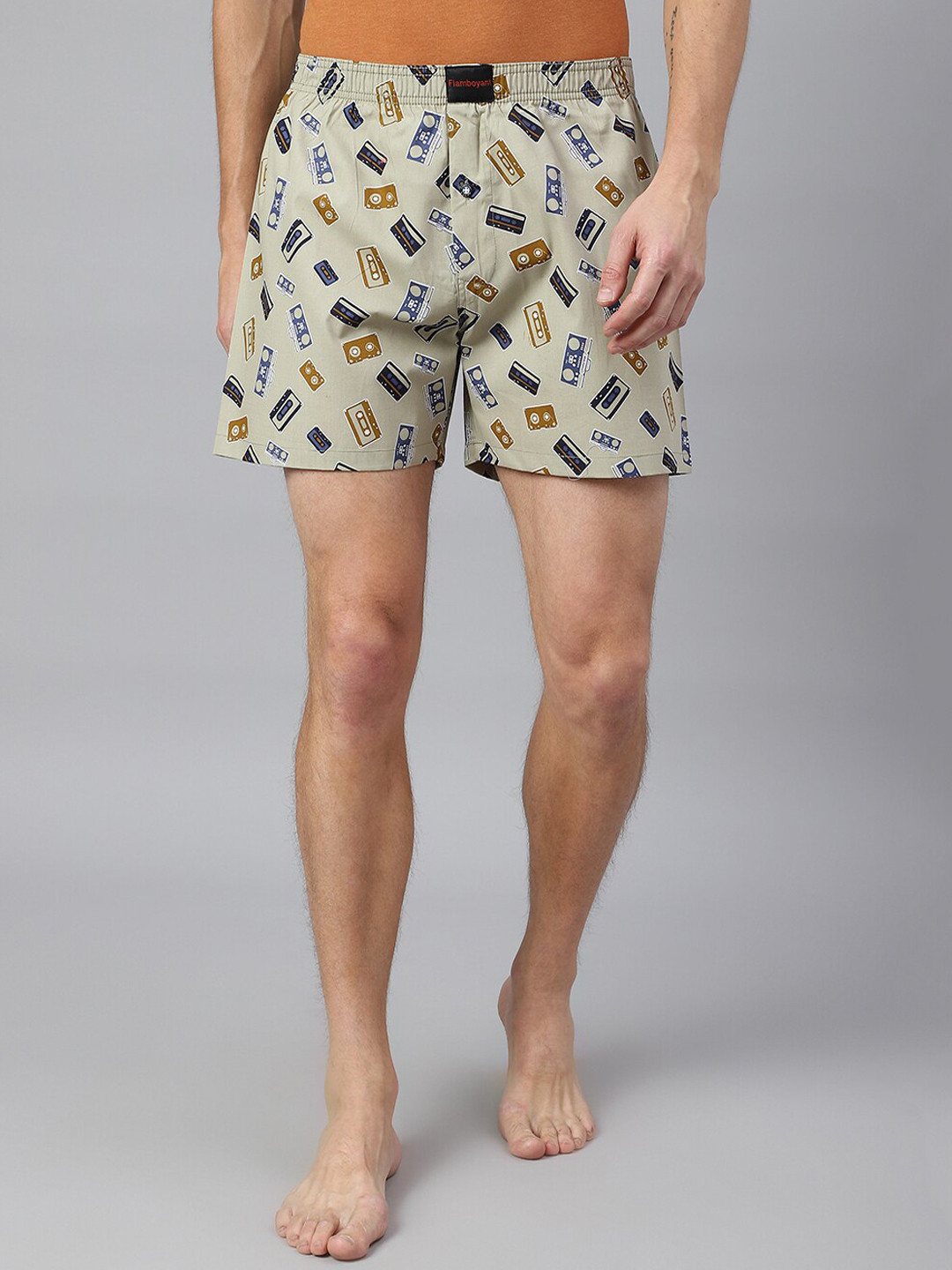 

FLAMBOYANT Men Beige Colored & Blue Printed Pure Cotton Boxers- FL-28B-462