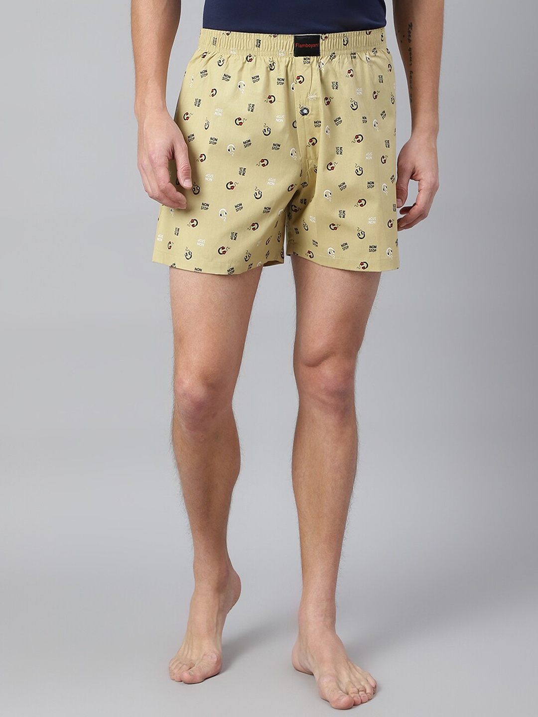 

FLAMBOYANT Men Beige & Black Printed Pure Cotton Boxer