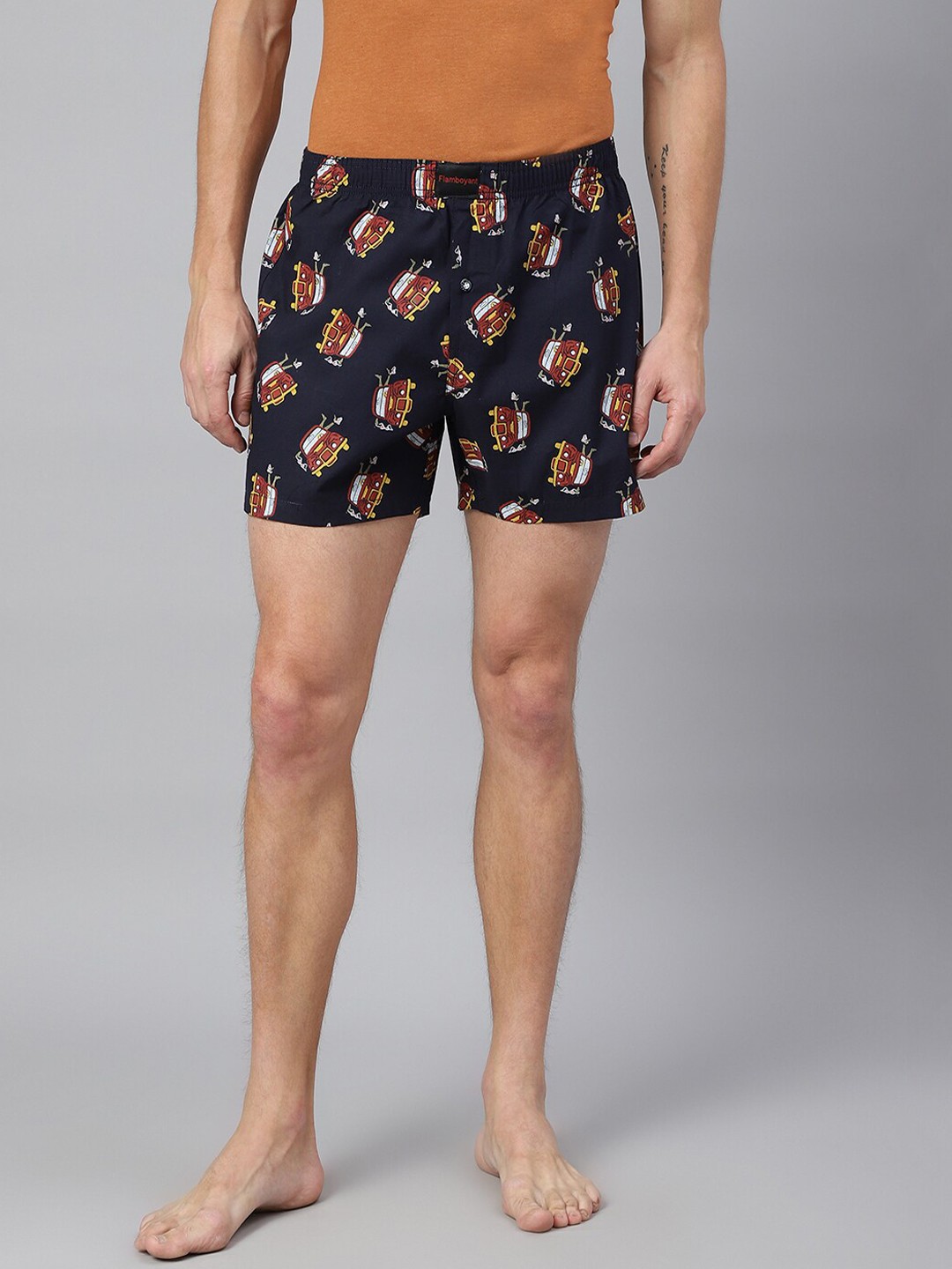 

FLAMBOYANT Men Navy Printed Blue Boxers, Navy blue