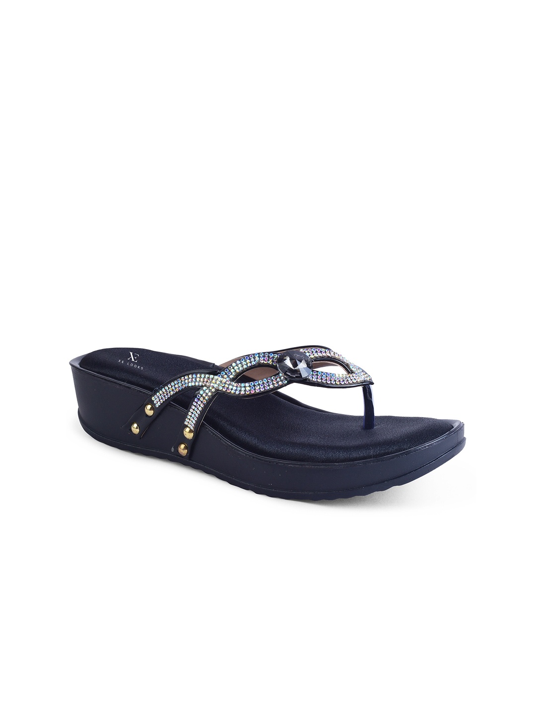 

XE Looks Black Embellished Party Wedge Sandals