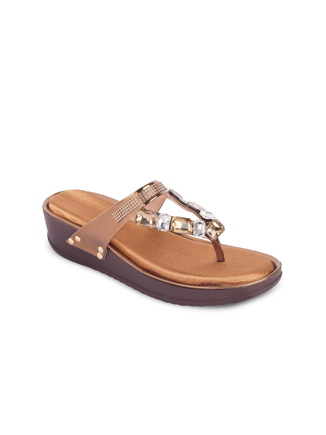 

XE Looks Copper-Toned Embellished Party Wedge Sandals