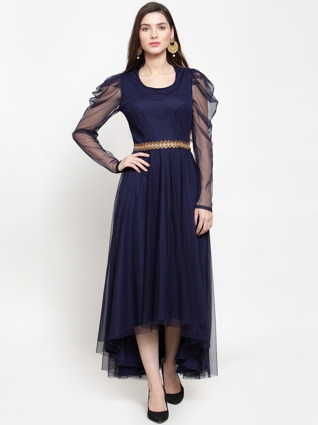 

Just Wow Navy Blue Net Maxi Dress