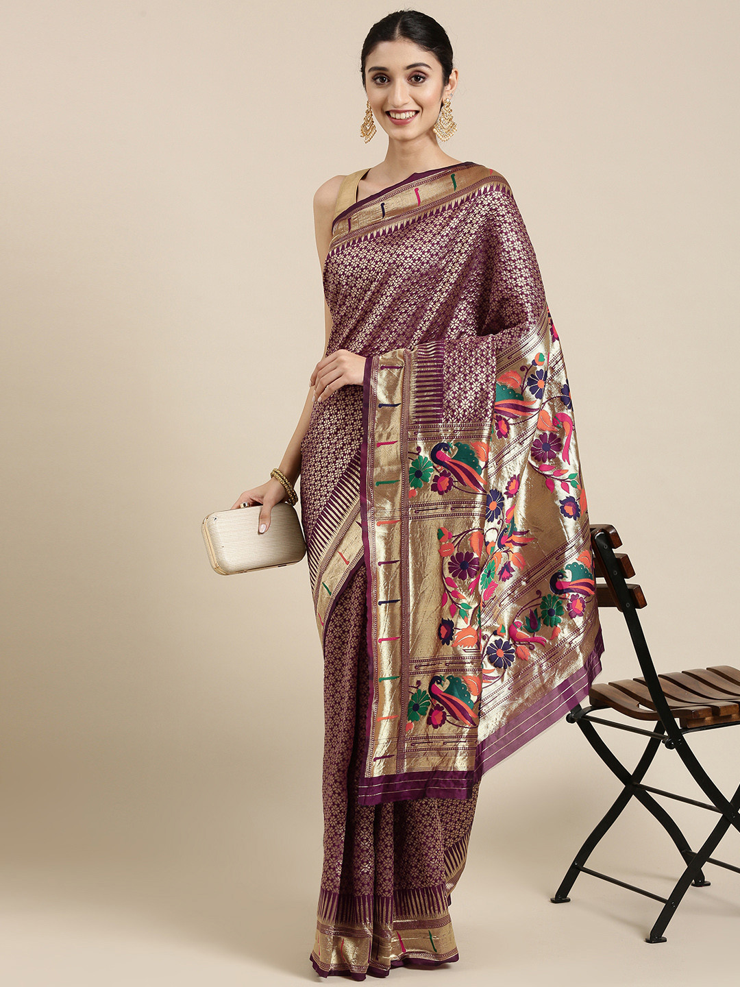 

PERFECTBLUE Maroon & Golden Woven Design Saree