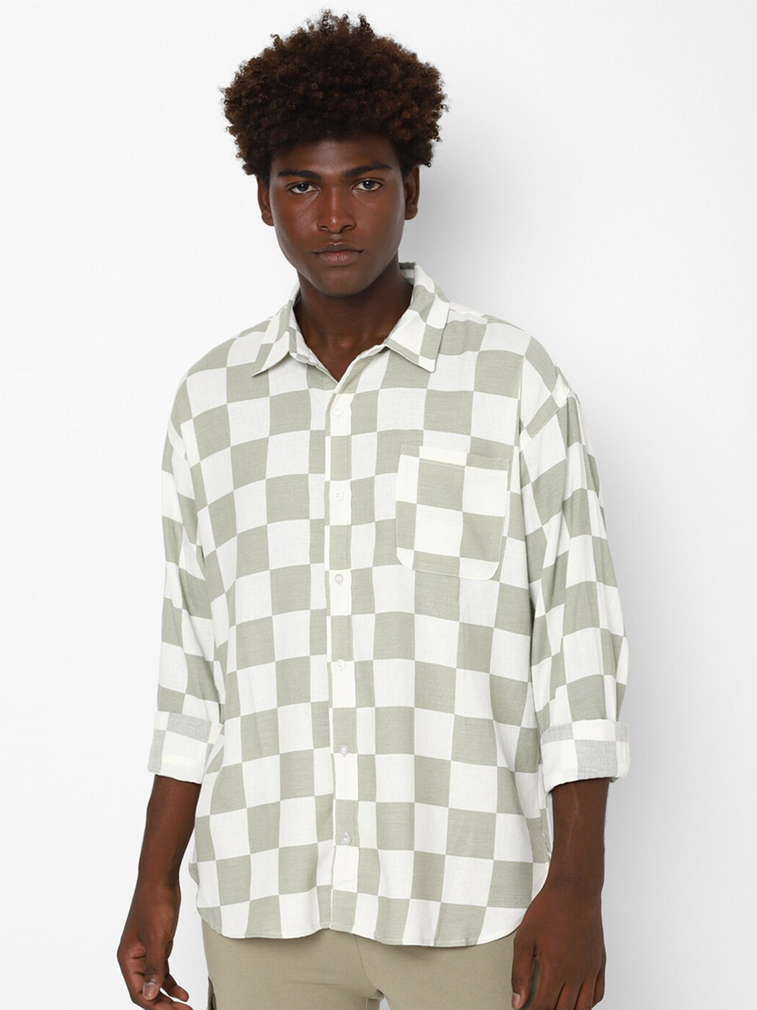 

FOREVER 21 Men Green Checked Casual Shirt