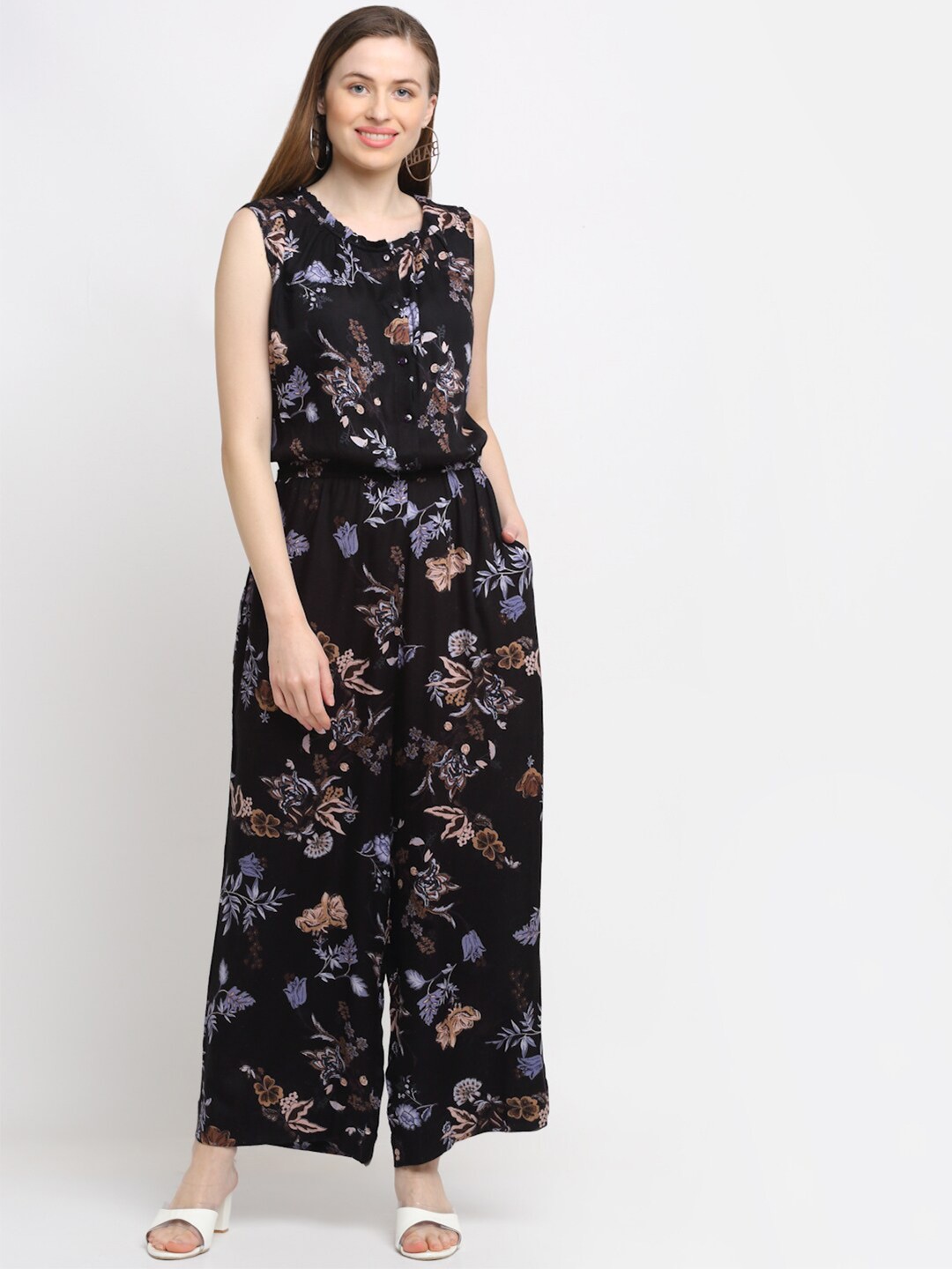 

SiaVira Black & Grey Printed Basic Jumpsuit