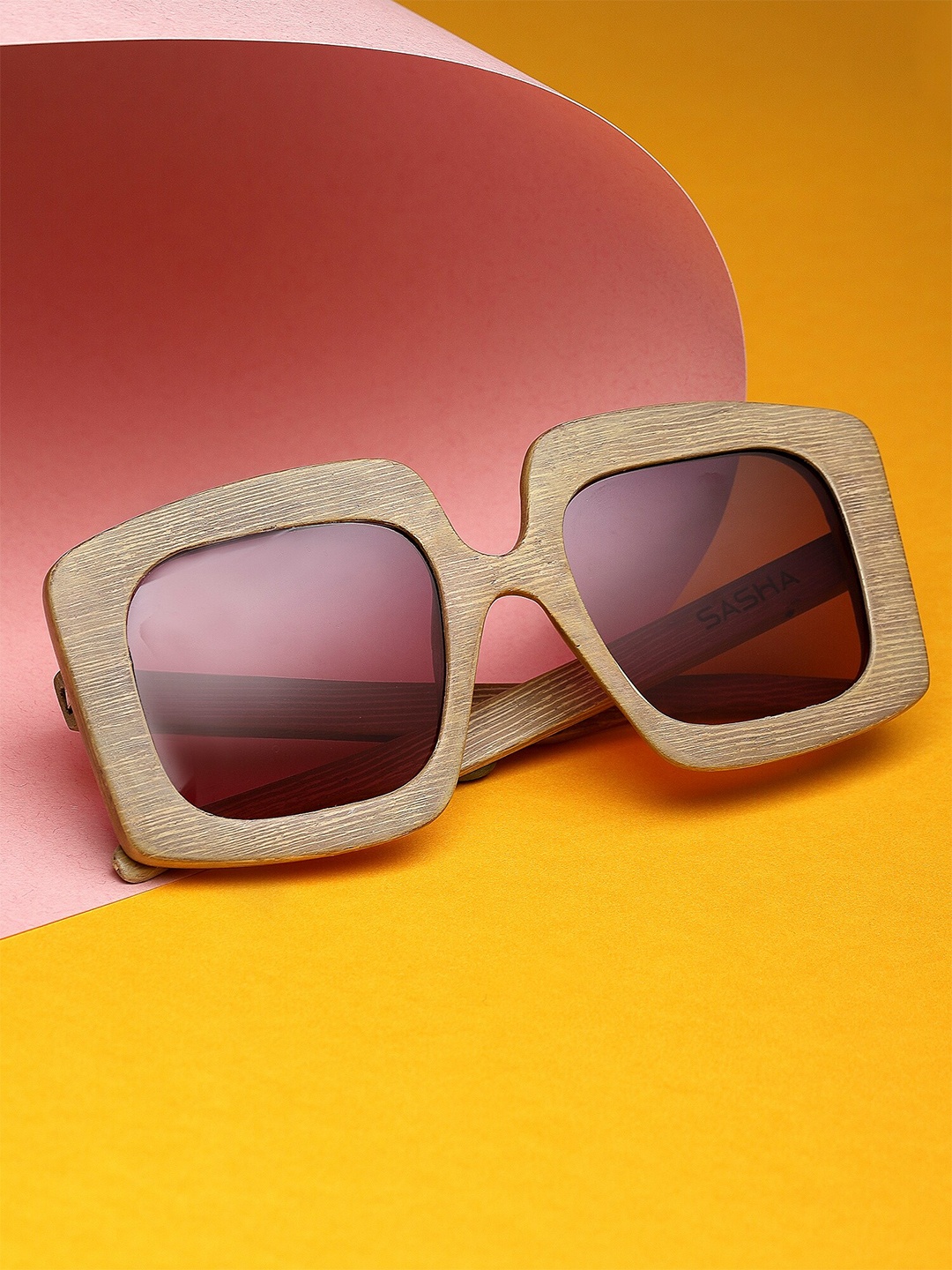 

SASHA Unisex Square Sunglasses VRSG-107-Dist. Sand & Dual Gradient- Red And Purple Lens