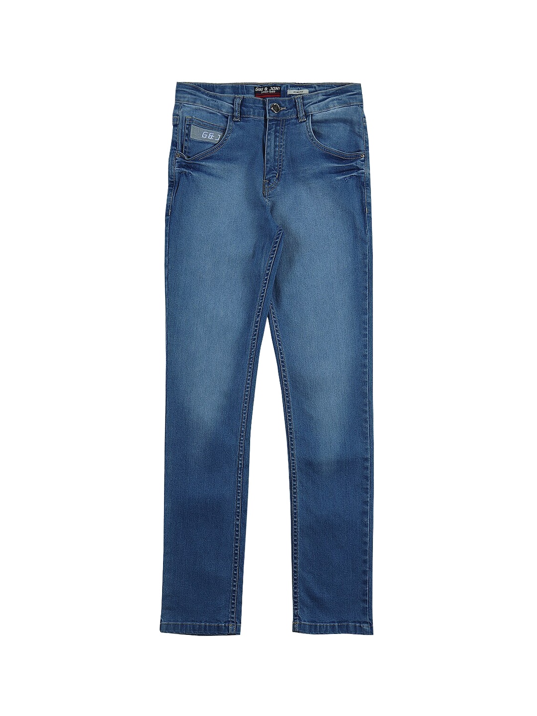 

Gini and Jony Boys Blue Straight Fit Mildly Distressed Light Fade Jeans