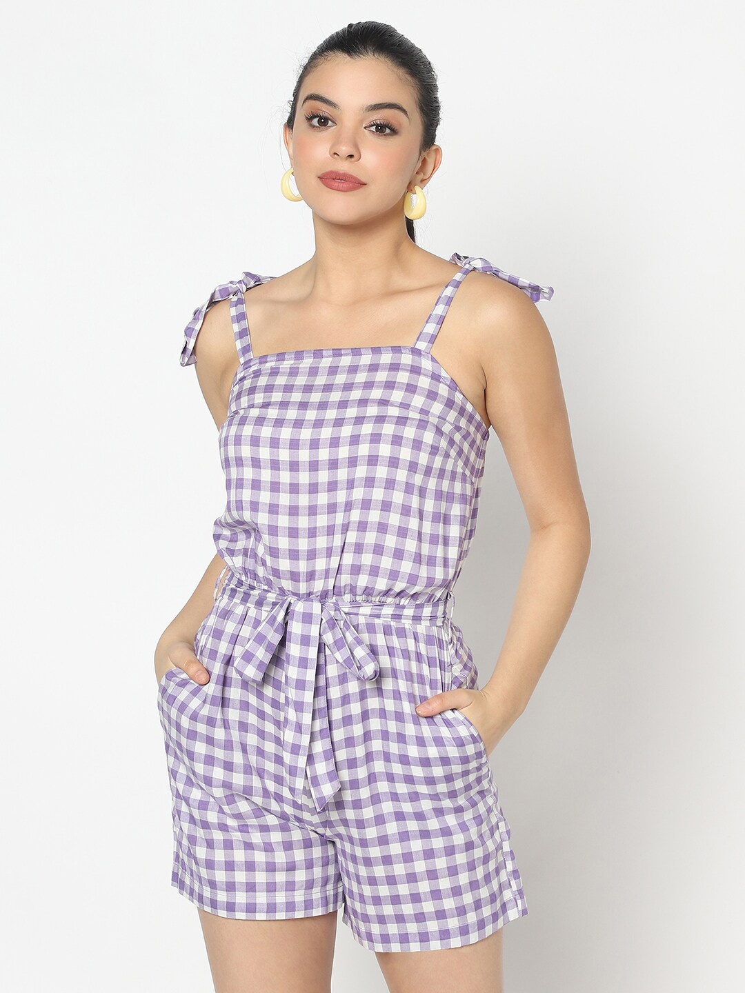 

SiaVira Purple & White Striped Jumpsuit