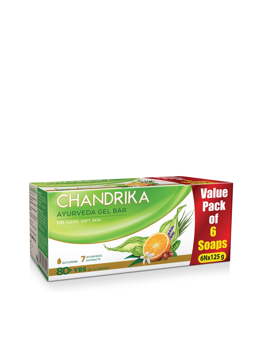 

CHANDRIKA Set of 6 Glycerine & 7 Ayurvedic Extracts Soap - 125 g each, Green