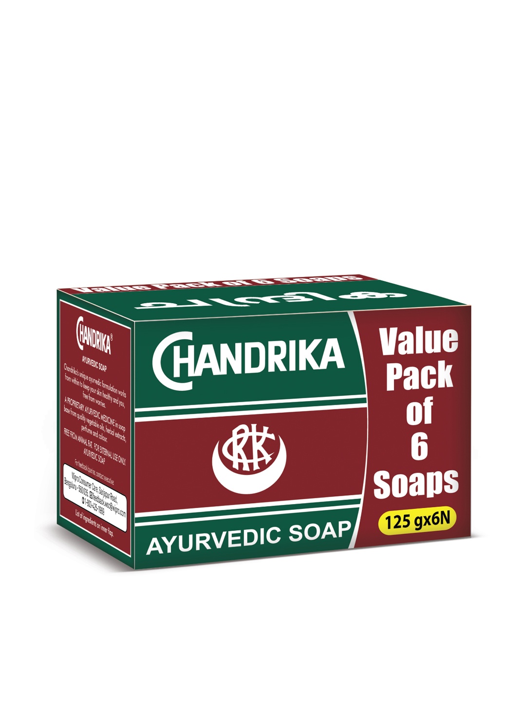 

CHANDRIKA Set of 6 Classic Ayurvedic Soap with Sandalwood & Patchouli Oil - 125 g each, Green