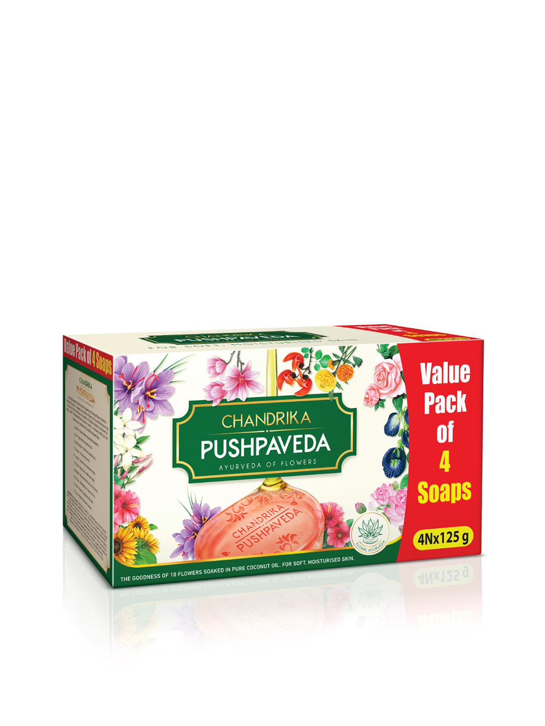 

CHANDRIKA Set of 4 Pushpaveda Soaps - 125 g Each, White