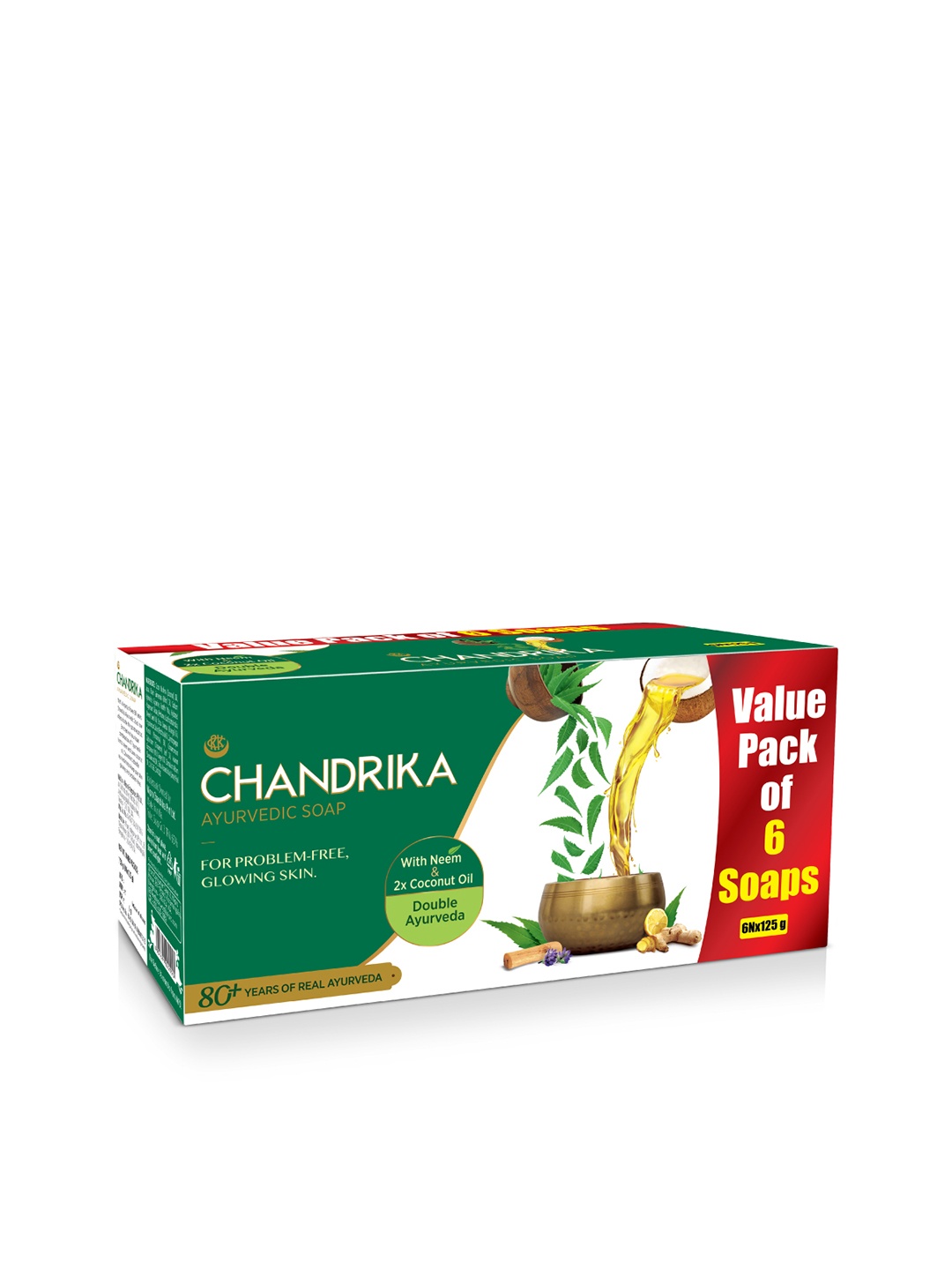 

CHANDRIKA Set of 6 Ayurvedic Handmade Soap - 125 g each, Green