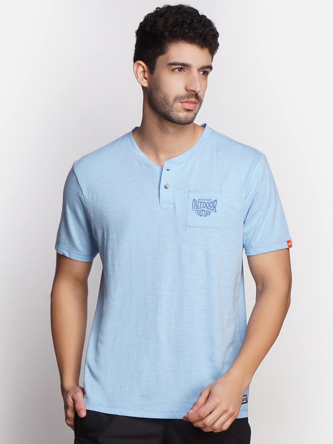 

Wildcraft Men Blue Henley Neck Slim Fit Cotton T-shirt