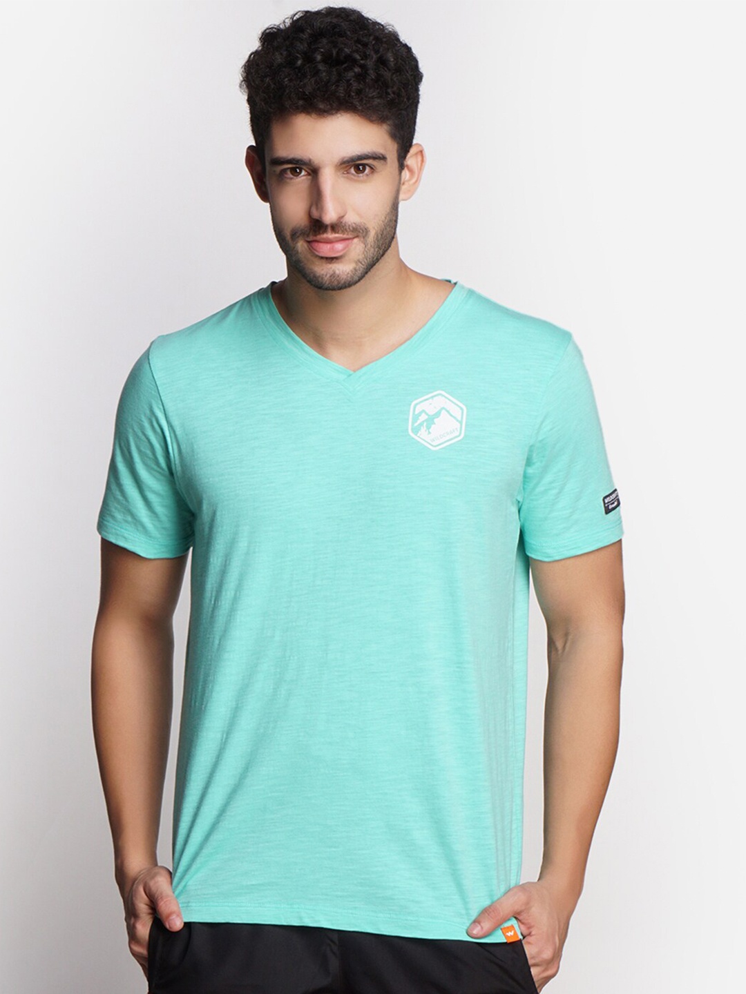 

Wildcraft Men Teal V-Neck Slim Fit Cotton T-shirt