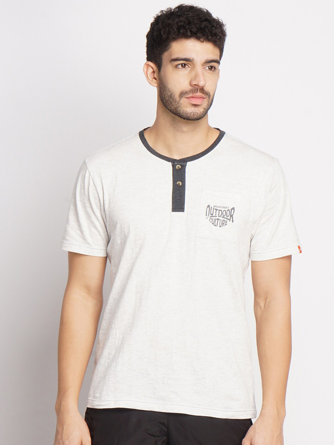 

Wildcraft Men Grey Henley Neck Slim Fit Cotton T-shirt