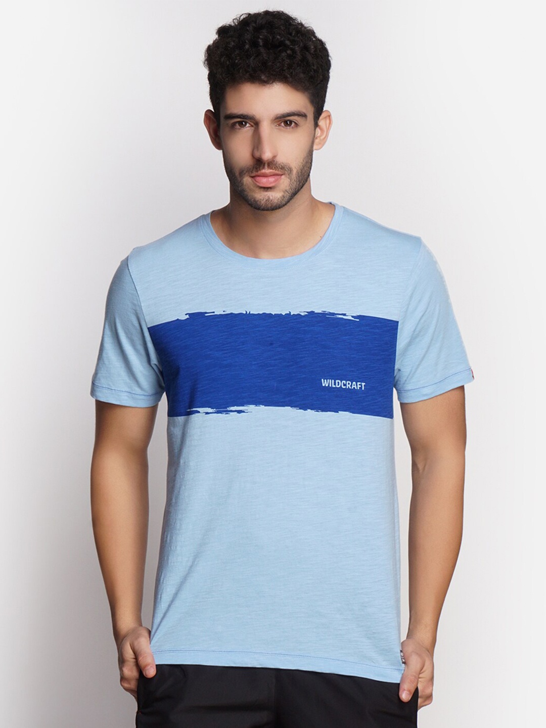 

Wildcraft Men Blue Colourblocked Slim Fit Cotton T-shirt