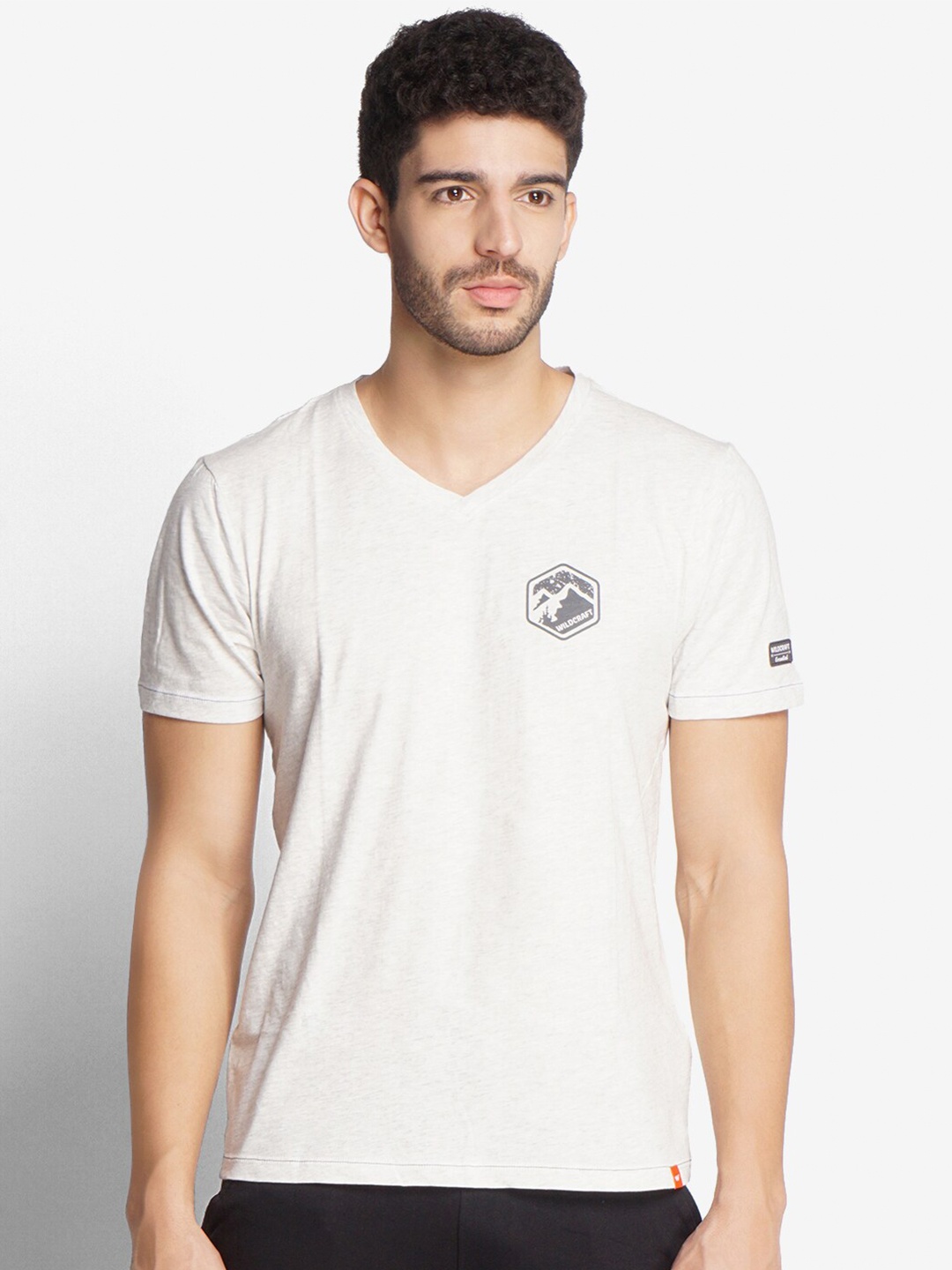 

Wildcraft Men Grey V-Neck Slim Fit Cotton T-shirt