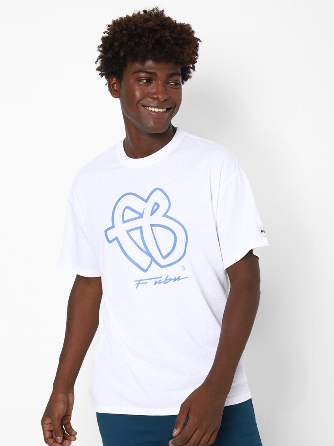 

FOREVER 21 Men White & Blue Typography Printed Cotton T-shirt